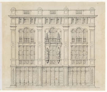 202431 Opstand van de voorgevel van het winkelpand van de lakenfabrikanten Gebroeders Geelen aan de Stadhuisbrug te ...